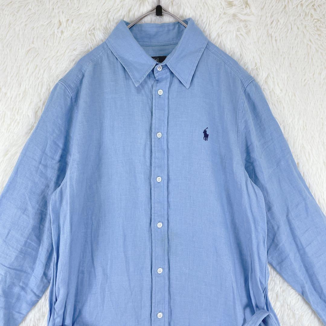 【ポロバイラルフローレン】長袖 シャツワンピース リネン100％ 6(S相当)