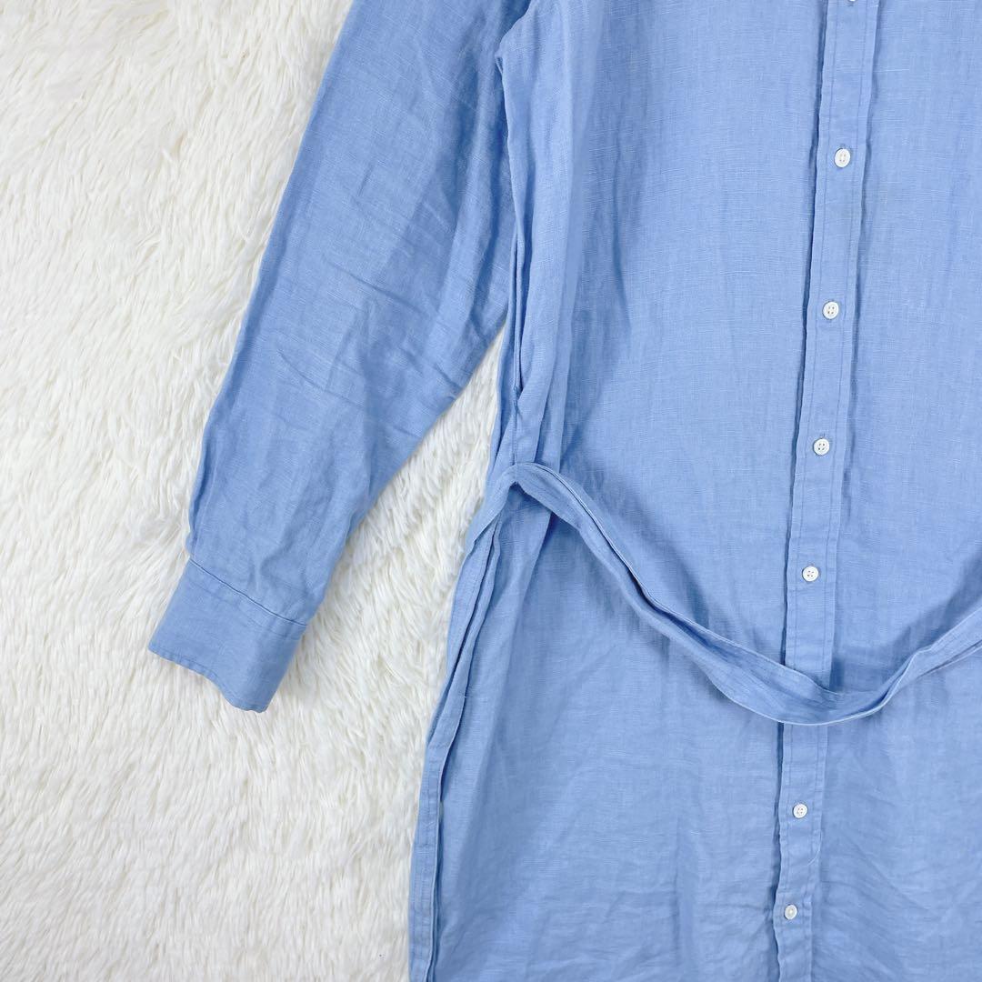 【ポロバイラルフローレン】長袖 シャツワンピース リネン100％ 6(S相当)