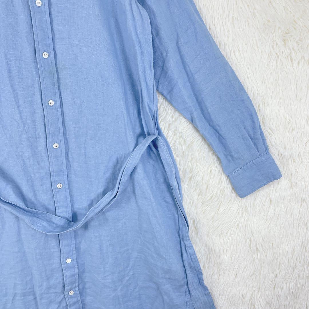 【ポロバイラルフローレン】長袖 シャツワンピース リネン100％ 6(S相当)