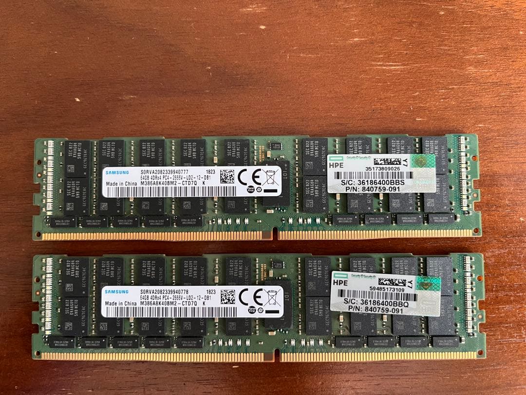 HPE 4DRx4 2666v 64GB SAMSUNG製　2枚