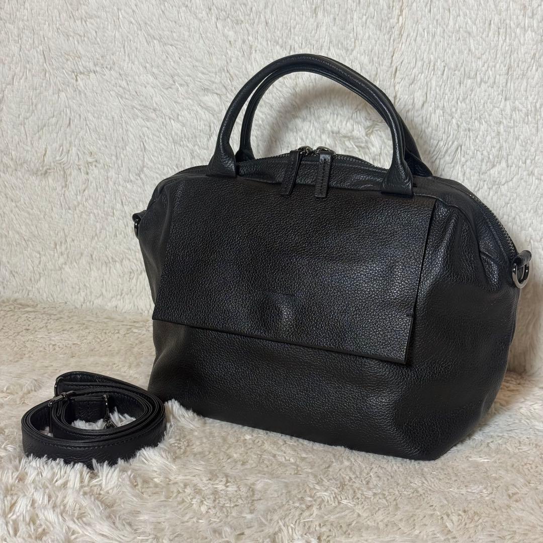 ほぼ未使用 ear PAPILLONNER レザーフラップ2WAYバッグ S 黒