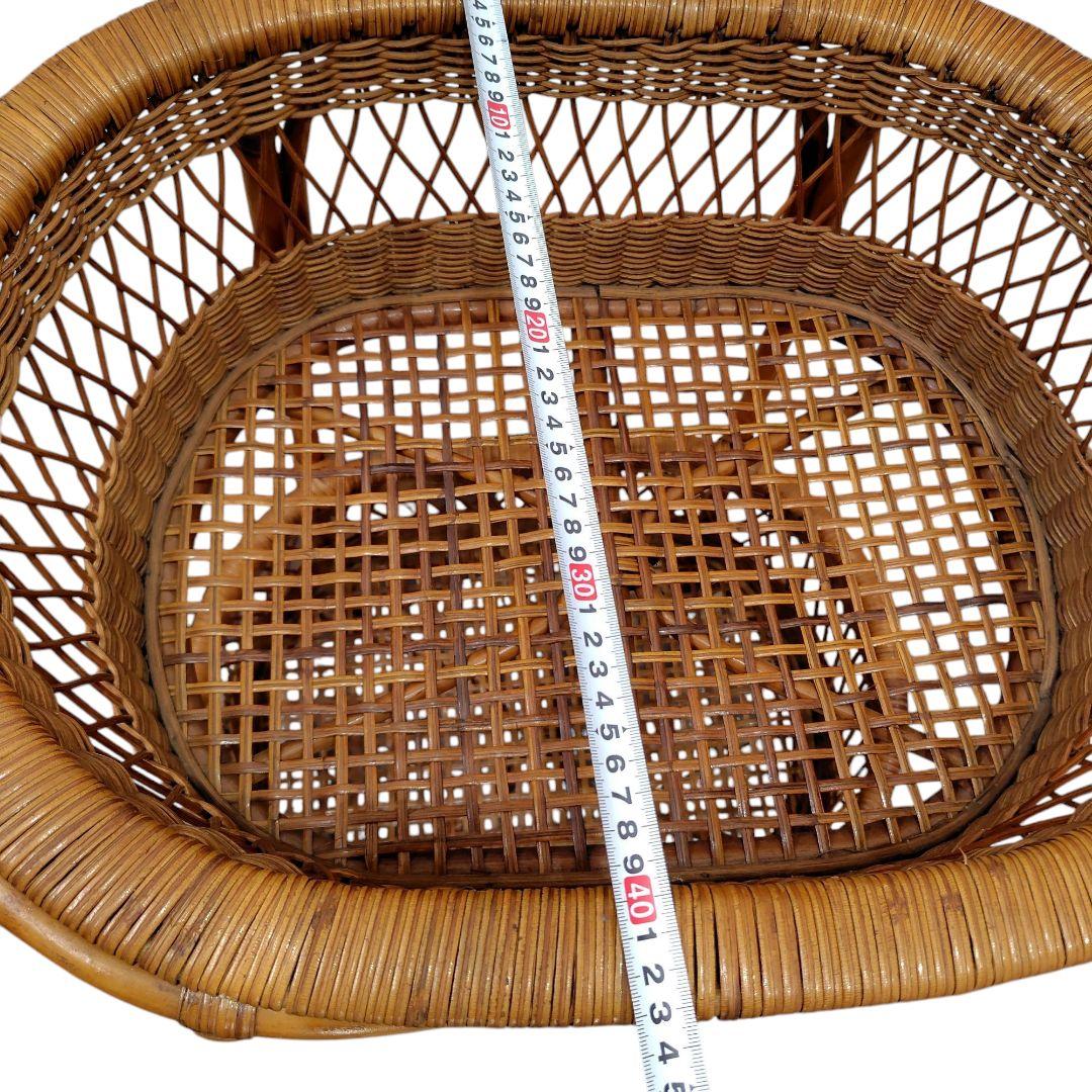 【ヴィンテージ】籐 ラタン ランドリーラック脱衣かご2段家具インテリア昭和レトロ