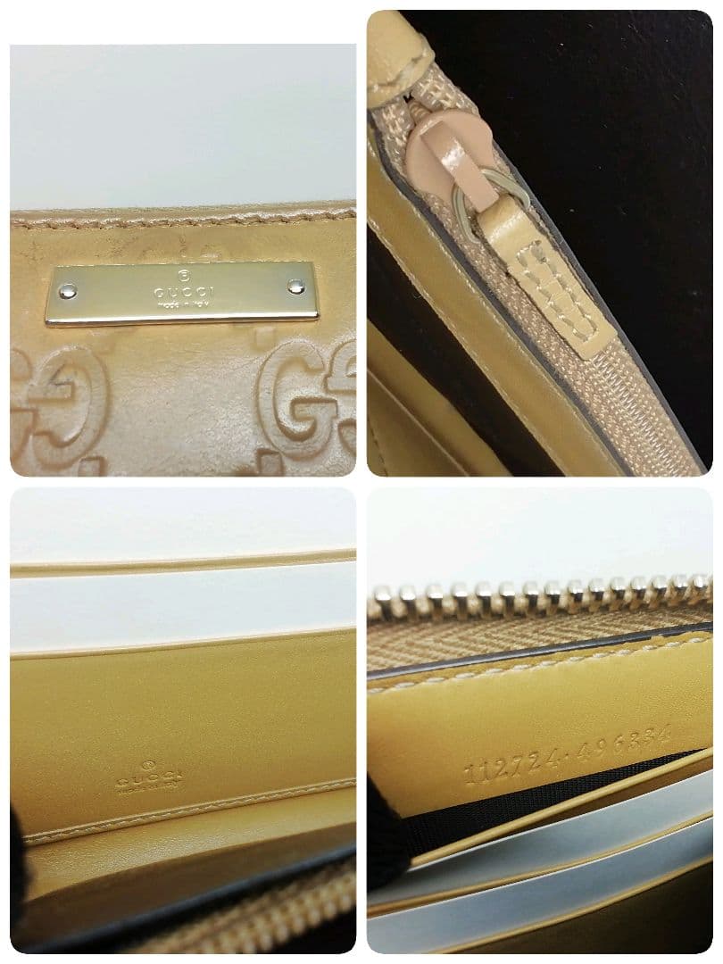 GUCCIグッチ　GGシマレザー　キャメル　ラウンドファスナー　保存袋・付属品