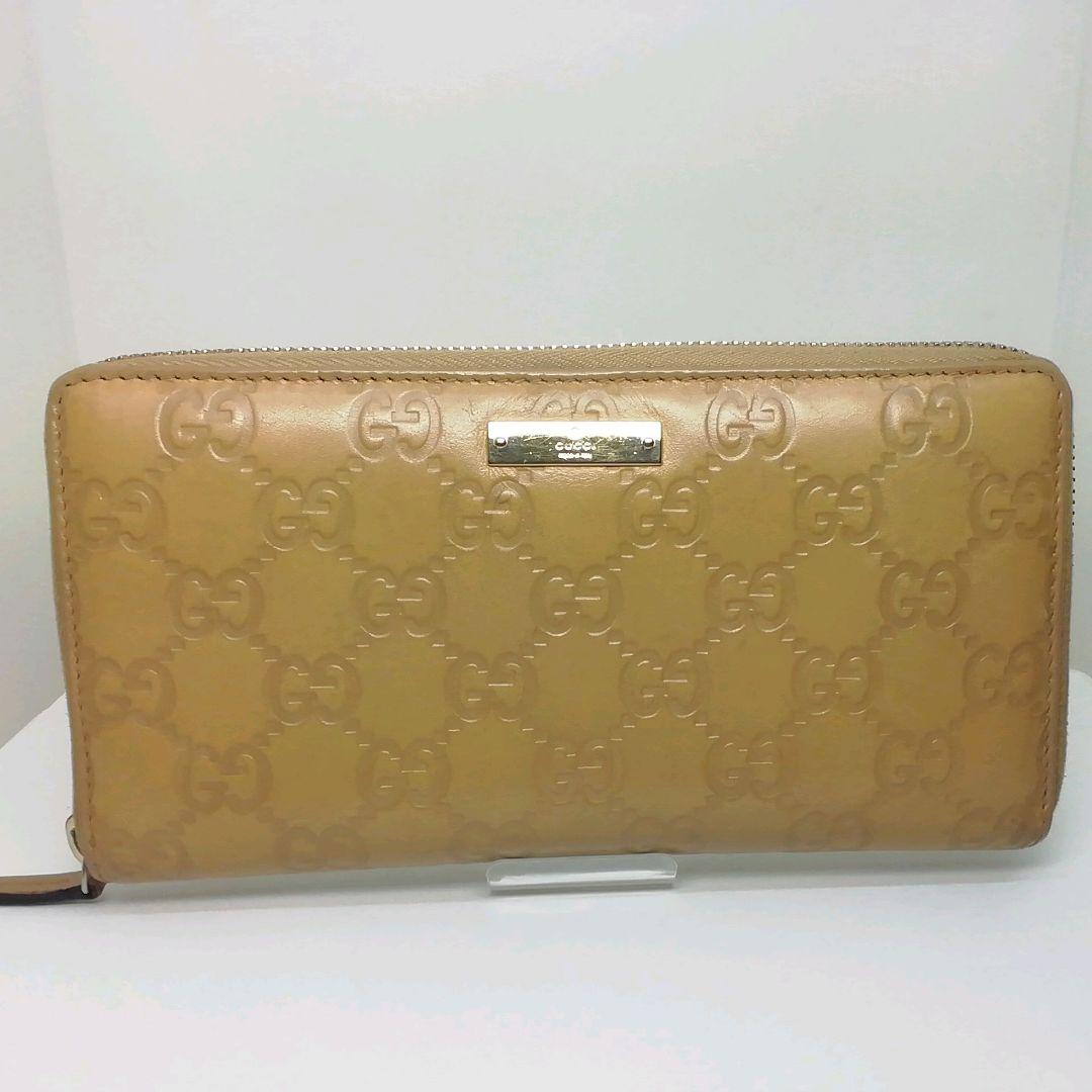 GUCCIグッチ　GGシマレザー　キャメル　ラウンドファスナー　保存袋・付属品