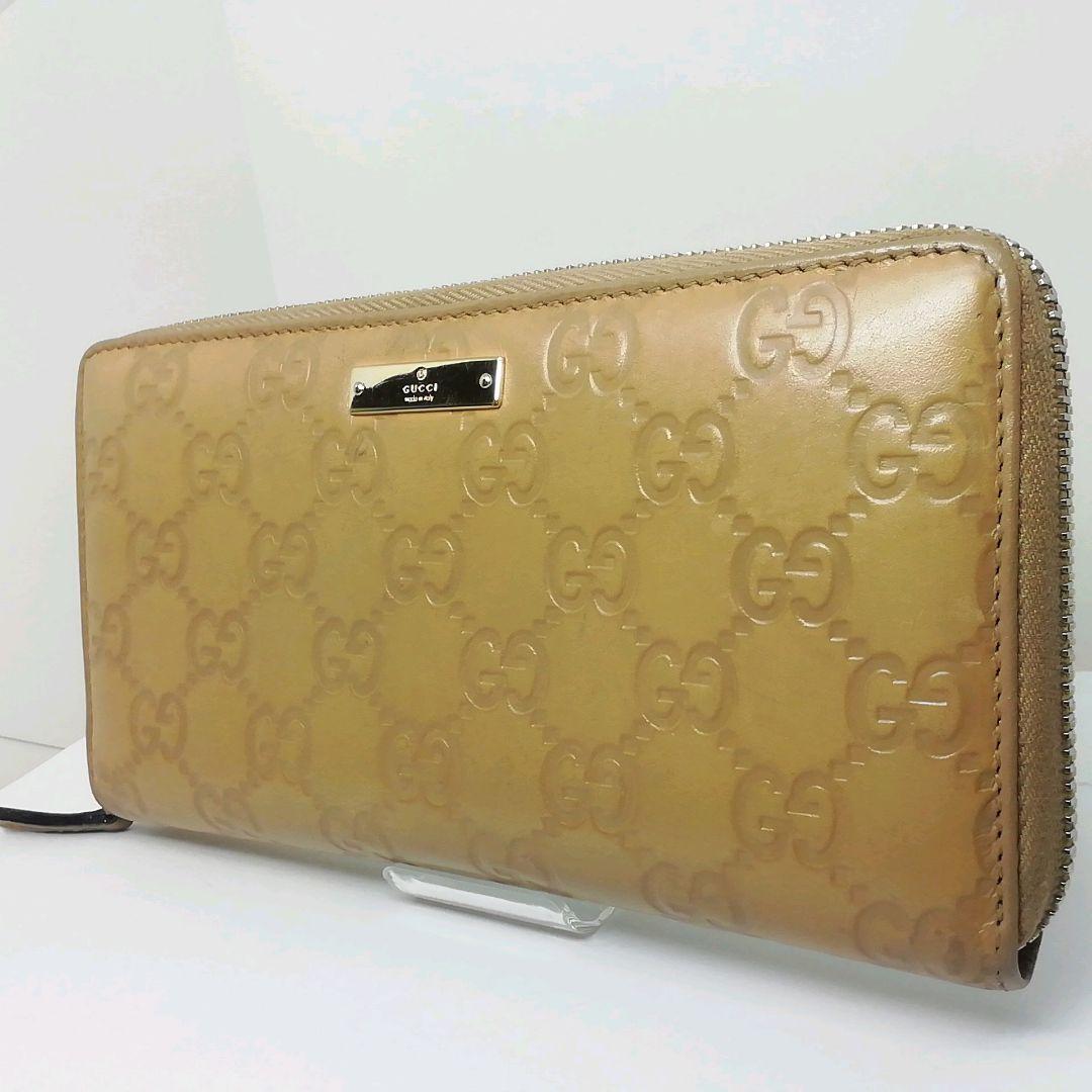 GUCCIグッチ　GGシマレザー　キャメル　ラウンドファスナー　保存袋・付属品