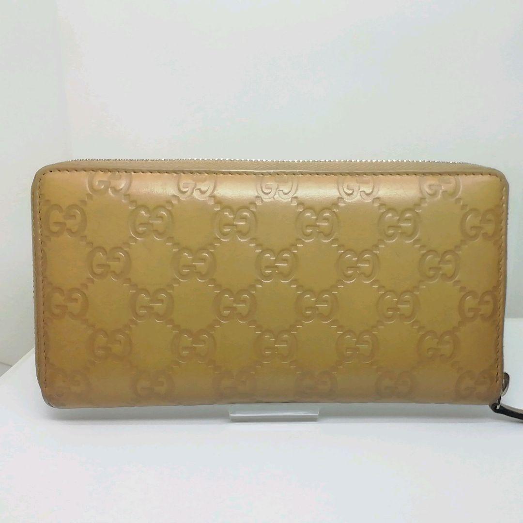 GUCCIグッチ　GGシマレザー　キャメル　ラウンドファスナー　保存袋・付属品