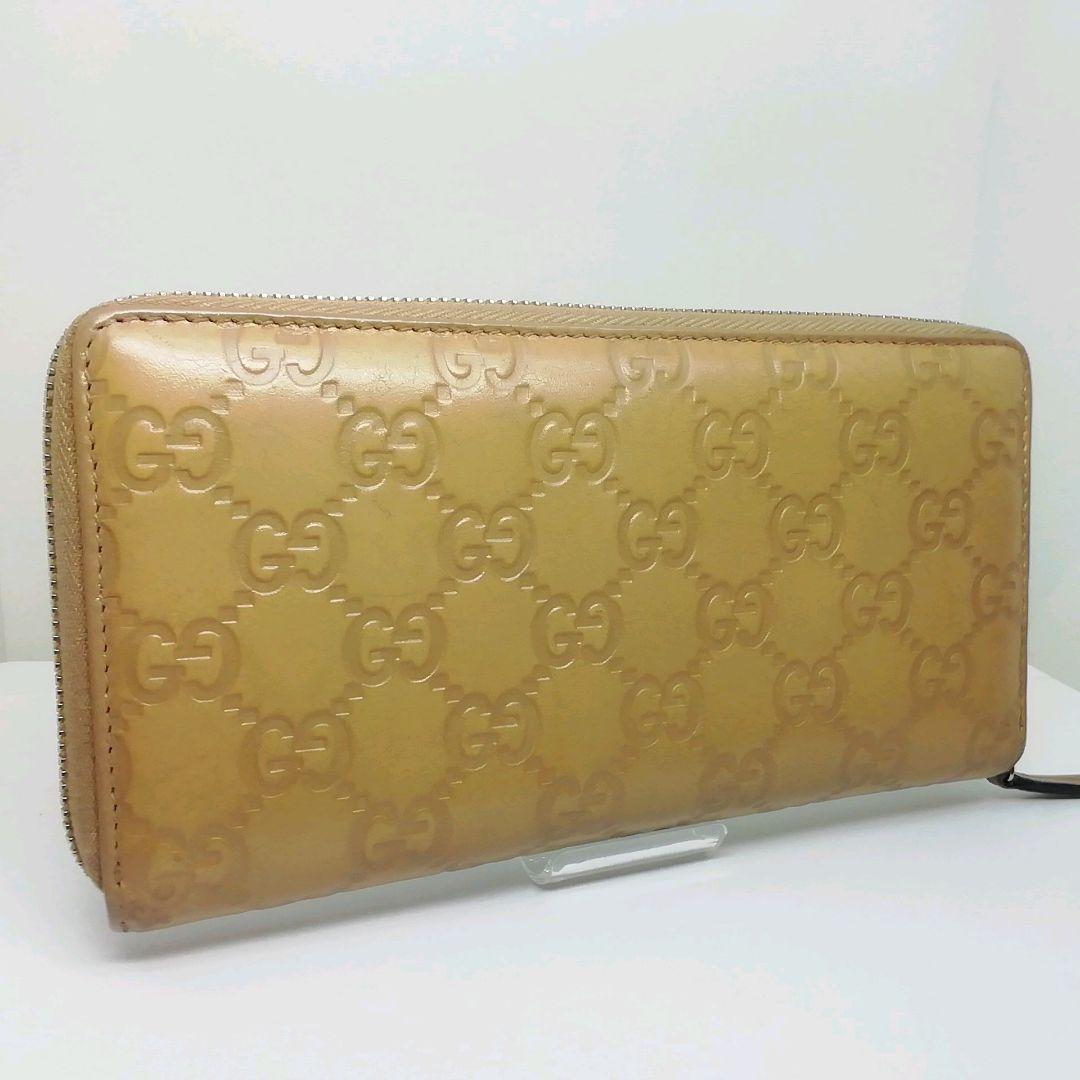 GUCCIグッチ　GGシマレザー　キャメル　ラウンドファスナー　保存袋・付属品