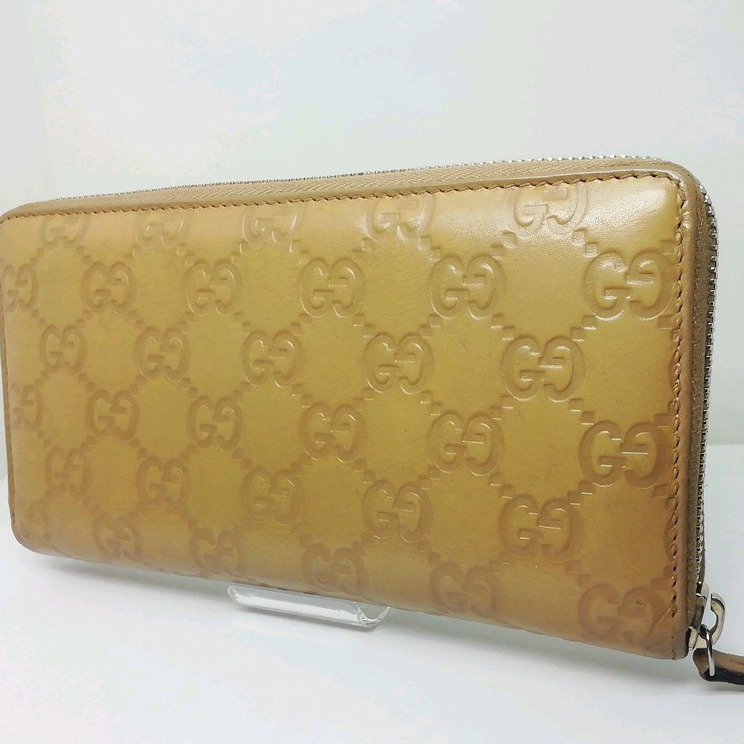 GUCCIグッチ　GGシマレザー　キャメル　ラウンドファスナー　保存袋・付属品