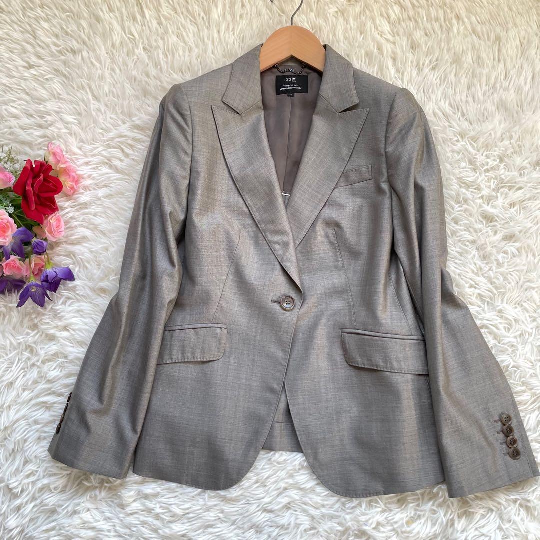 大きいサイズ23区イタリア生地マルゾットウールシルクグレースカートスーツ上下44