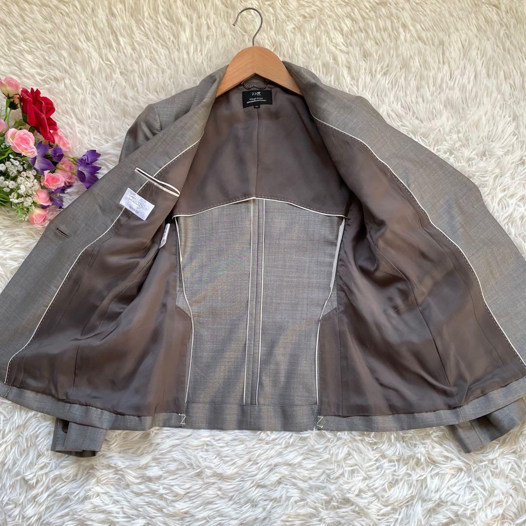 大きいサイズ23区イタリア生地マルゾットウールシルクグレースカートスーツ上下44