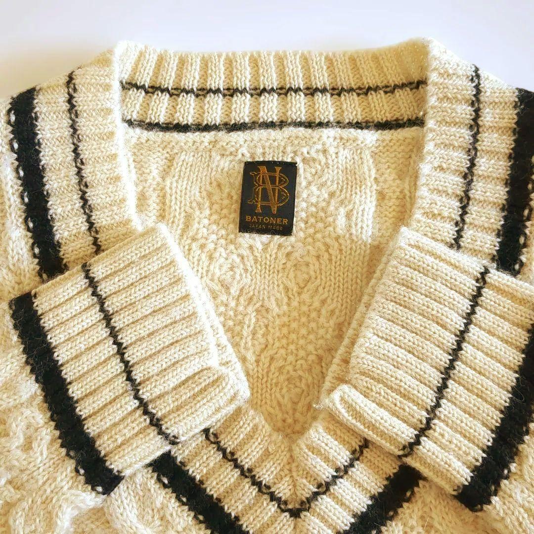 バトナー チルデンニット アルパカ混 ウール Vネック ケーブル編み ゆったり