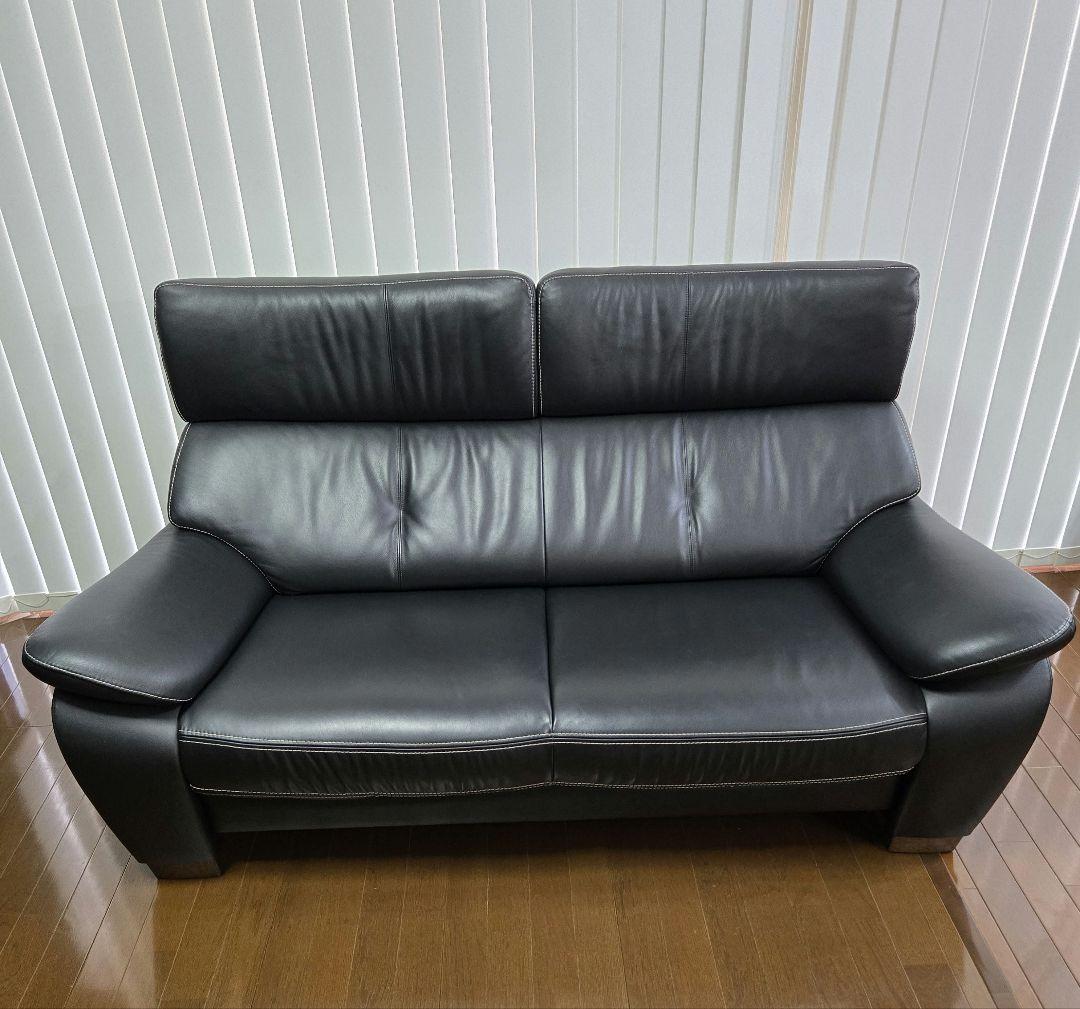 カリモク 2人掛 本革ソファ ZW7312 幅168cm 定価約34万円 極美品