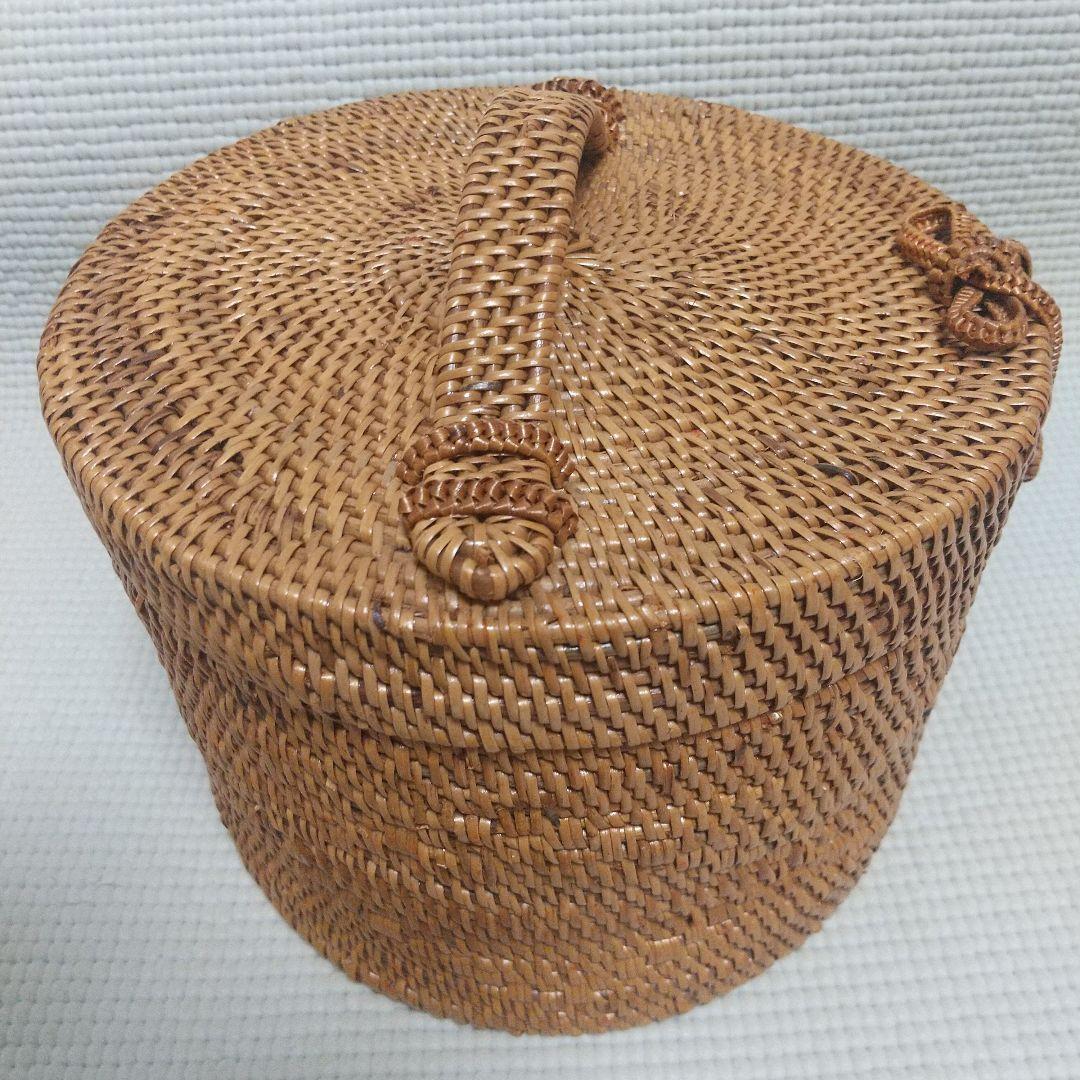 14×20cm アタ製♪持ち手付バスケット＆おまけ／自然素材 アジアン雑貨