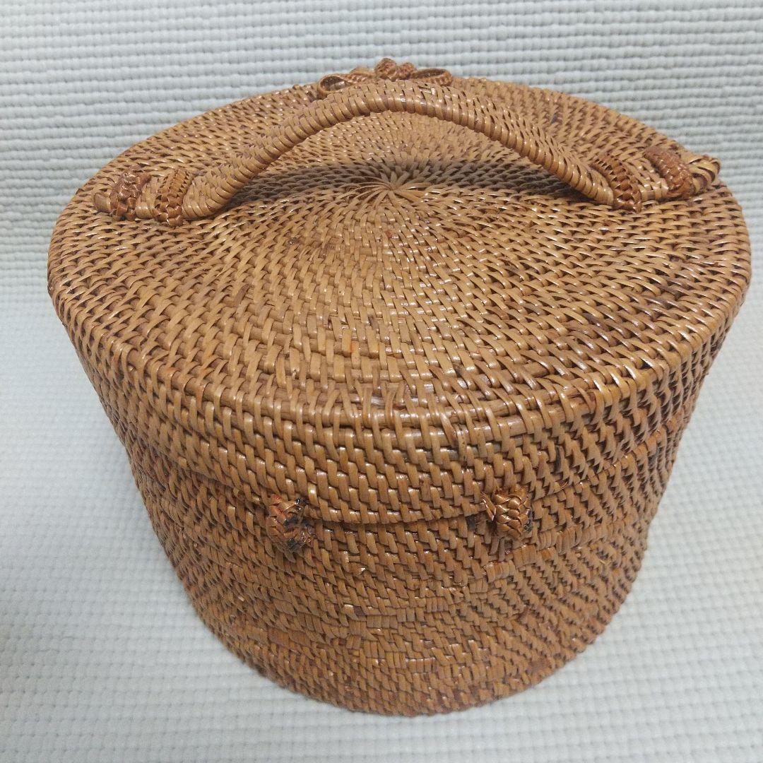 14×20cm アタ製♪持ち手付バスケット＆おまけ／自然素材 アジアン雑貨