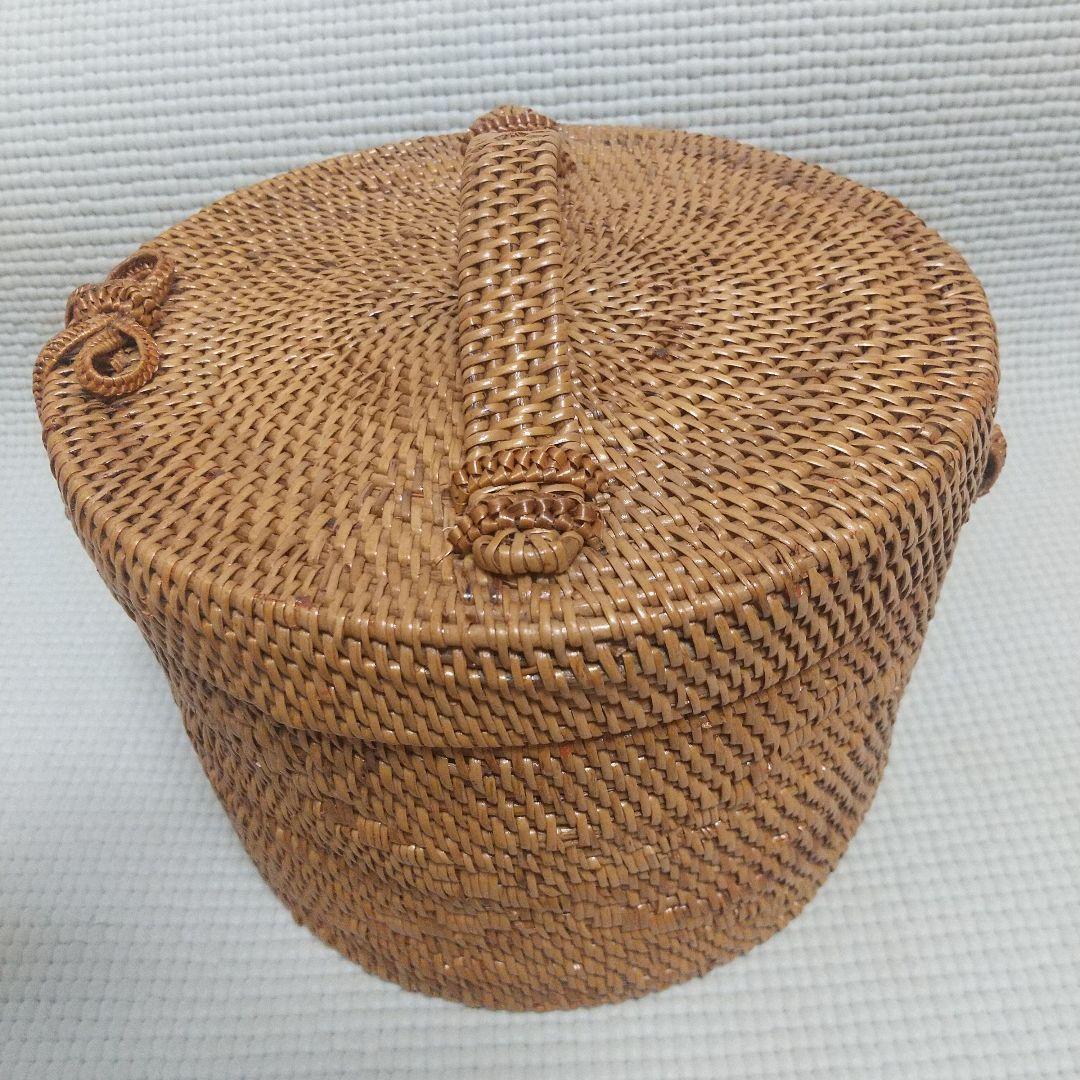 14×20cm アタ製♪持ち手付バスケット＆おまけ／自然素材 アジアン雑貨