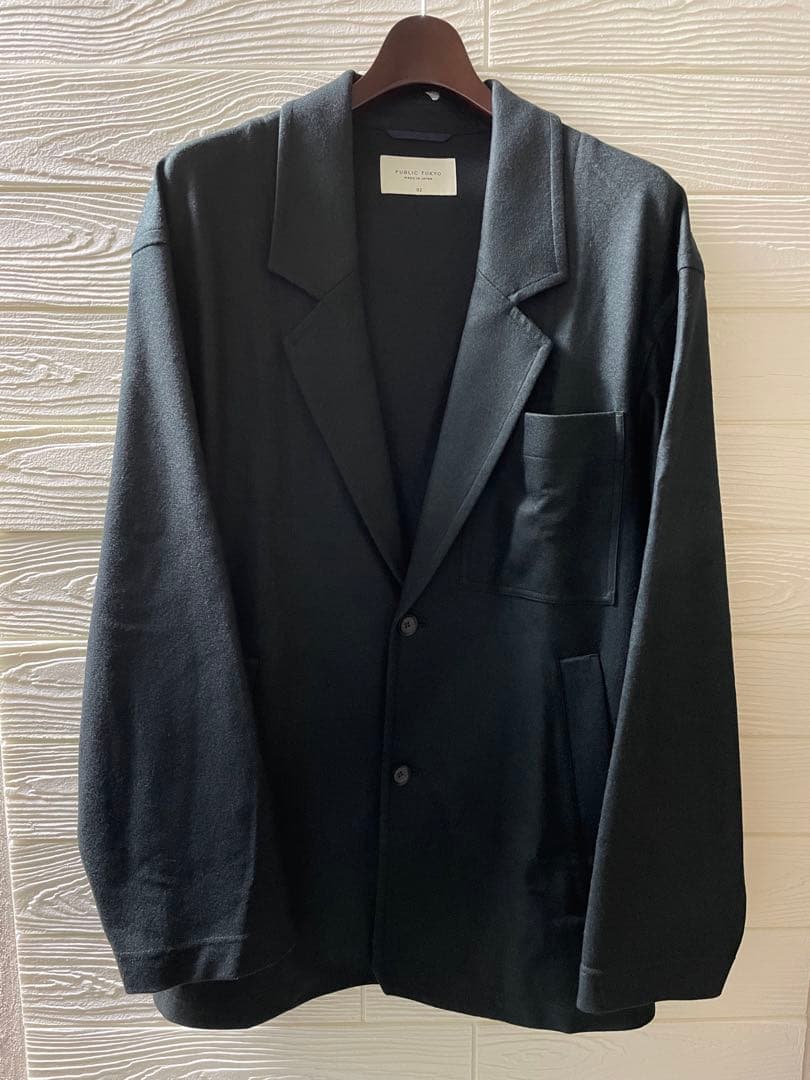 パブリックトウキョウ　シルキーウールジャージテーラードジャケット　ダークグリーン
