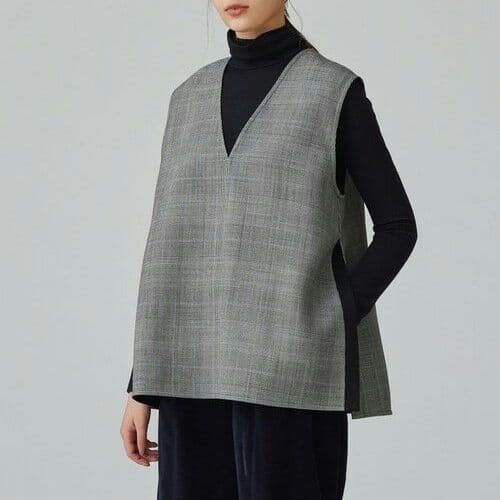 美品 トゥモローランド ウールシルクブロックトゥース 4-wayジレ S 36