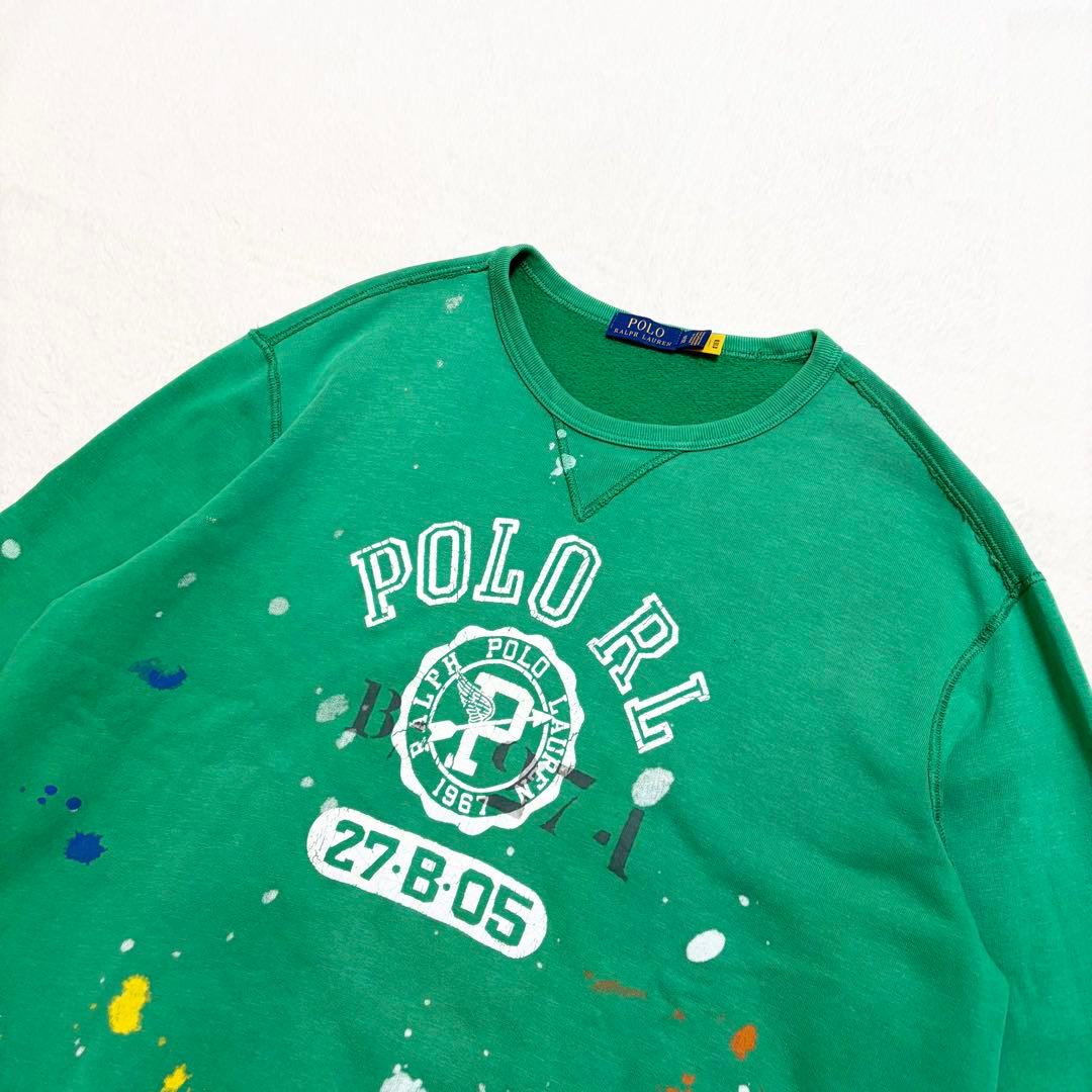 ポロラルフローレン　トレーナー　スウェット　スエット　グリーン　ペンキ　XL