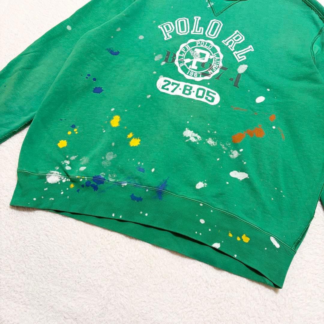 ポロラルフローレン　トレーナー　スウェット　スエット　グリーン　ペンキ　XL