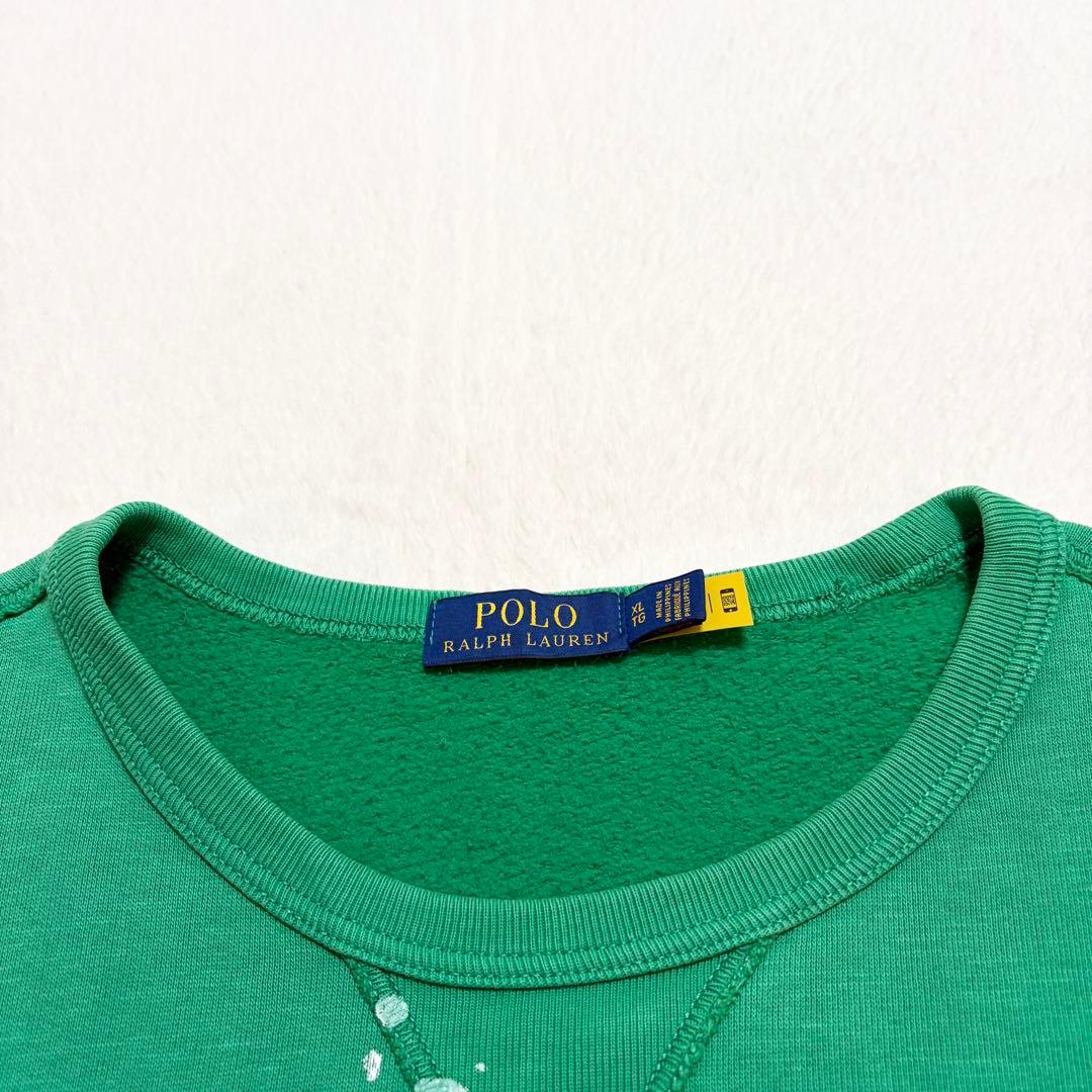 ポロラルフローレン　トレーナー　スウェット　スエット　グリーン　ペンキ　XL