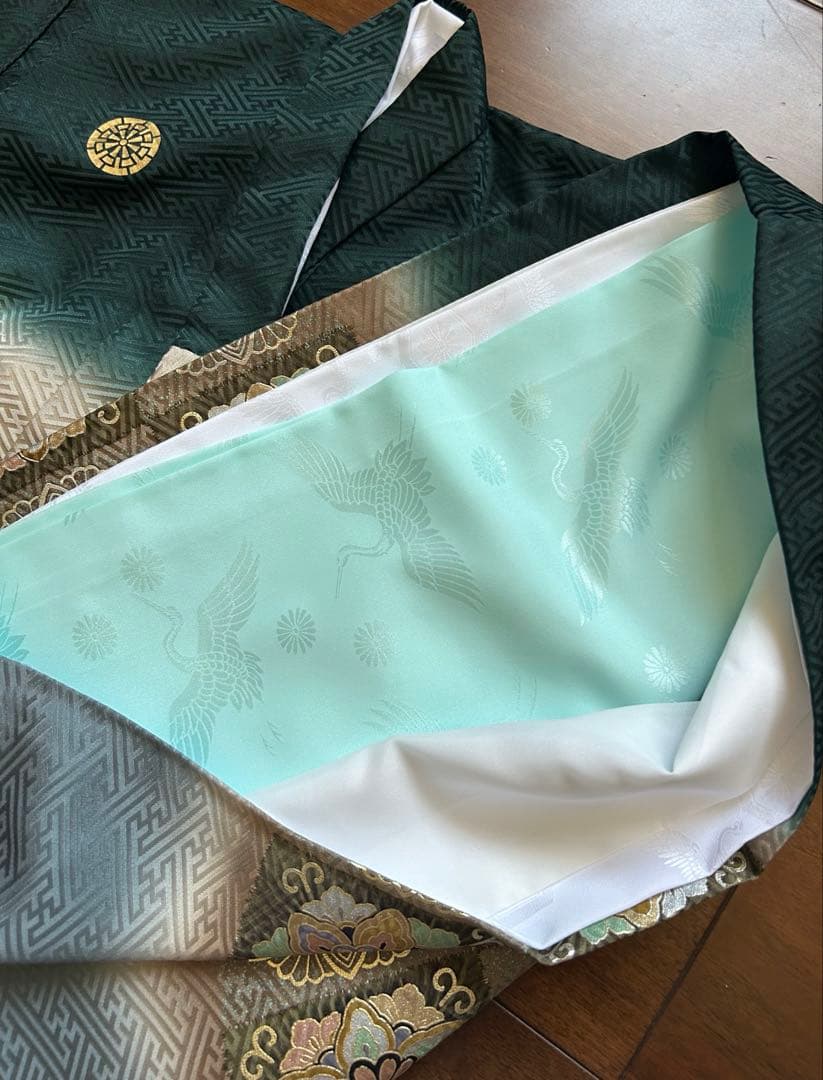 高級お宮参り着 男の子　日本製「鷹と龍」模様　産着 初着　絹