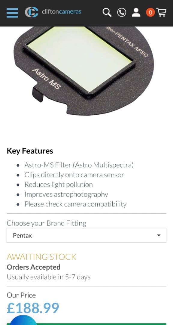 STC クリップ Astro-MS フィルター - ペンタックス