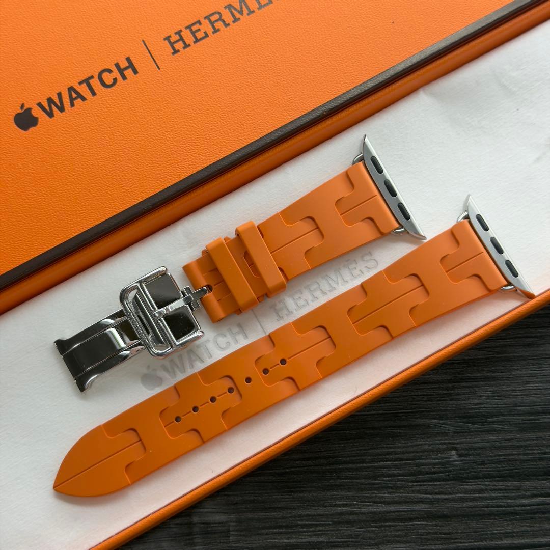 3108 ほぼ未使用　Apple Watch エルメス　オレンジ　キリム　ラバー