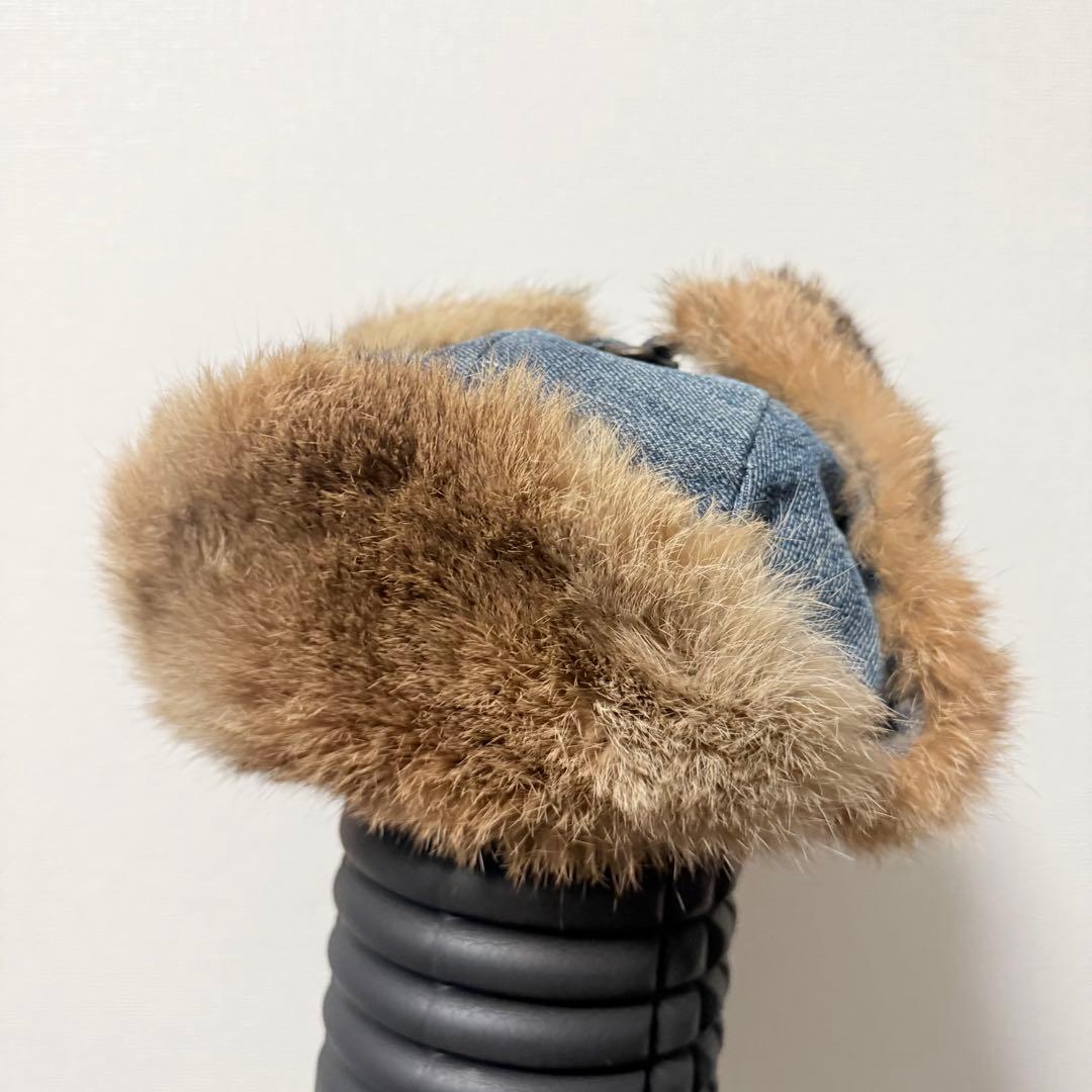 D&G ラビットファー デニム フライトキャップ イヤーフラップ y2k