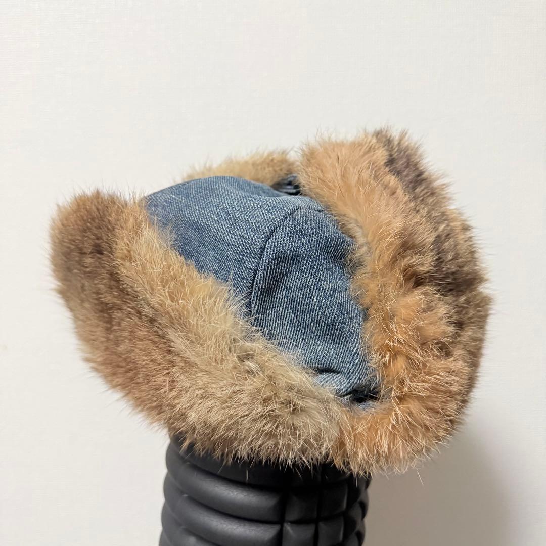 D&G ラビットファー デニム フライトキャップ イヤーフラップ y2k