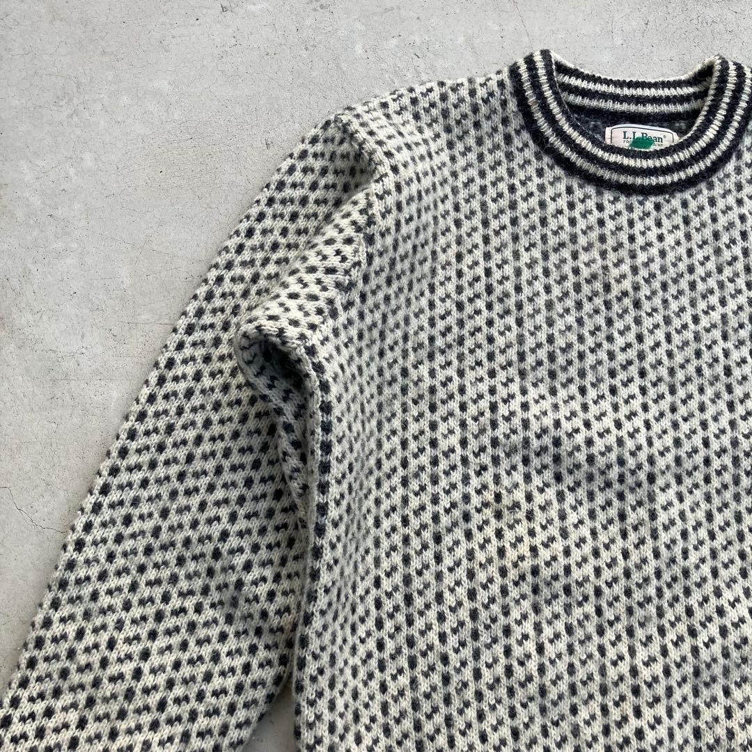 80’s L.L.Bean バーズアイ柄ウールニットセーター 総柄 ホワイト