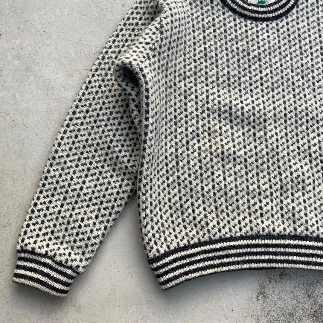 80’s L.L.Bean バーズアイ柄ウールニットセーター 総柄 ホワイト