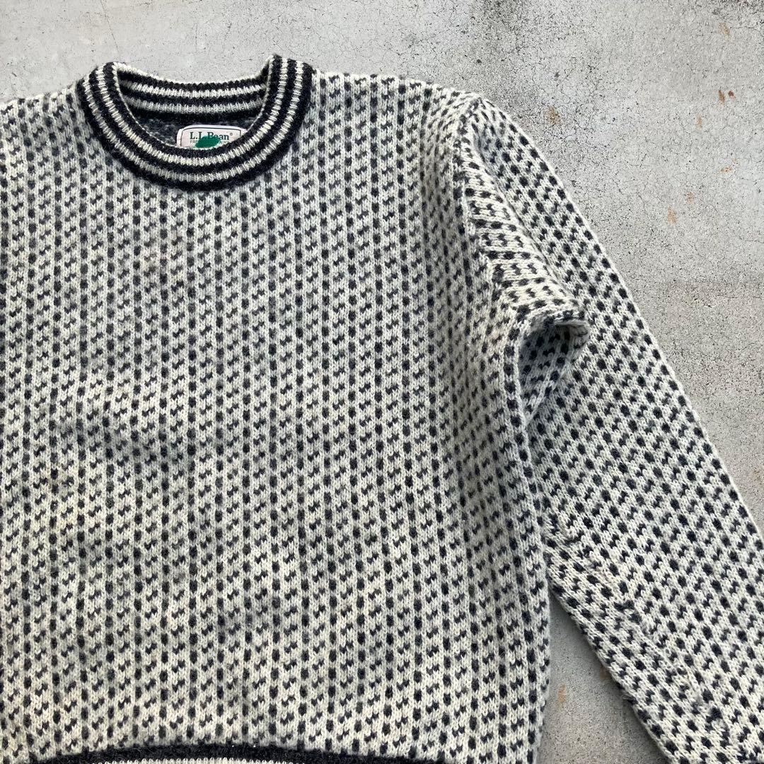 80’s L.L.Bean バーズアイ柄ウールニットセーター 総柄 ホワイト
