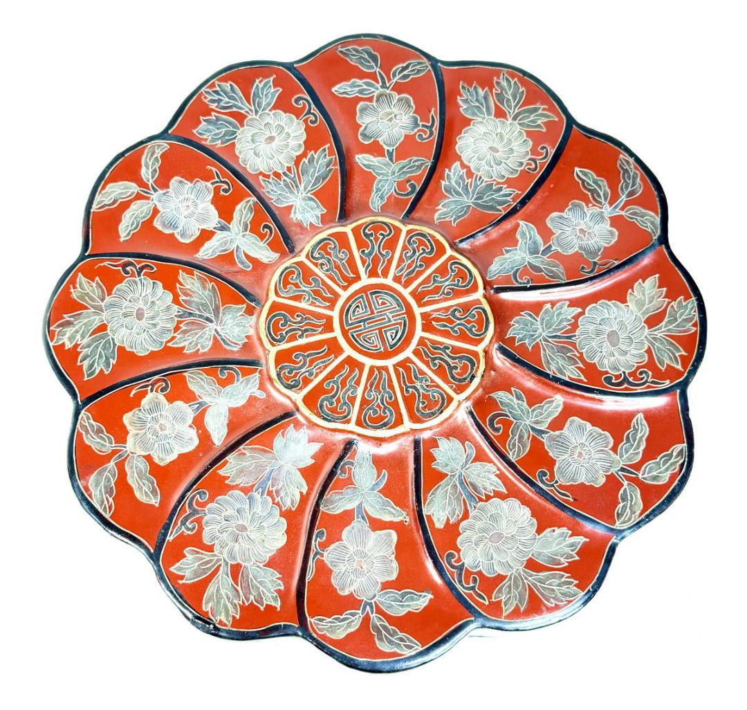 時代物 木製 唐花唐草福壽七宝塗菓子器 唐物喰籠 彩絵 沈金 描金WWWT034