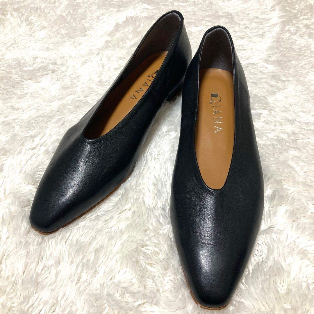 未使用級　ダイアナ　フラットシューズ　レザー　ブラック　ポインテッドトゥ　日本製