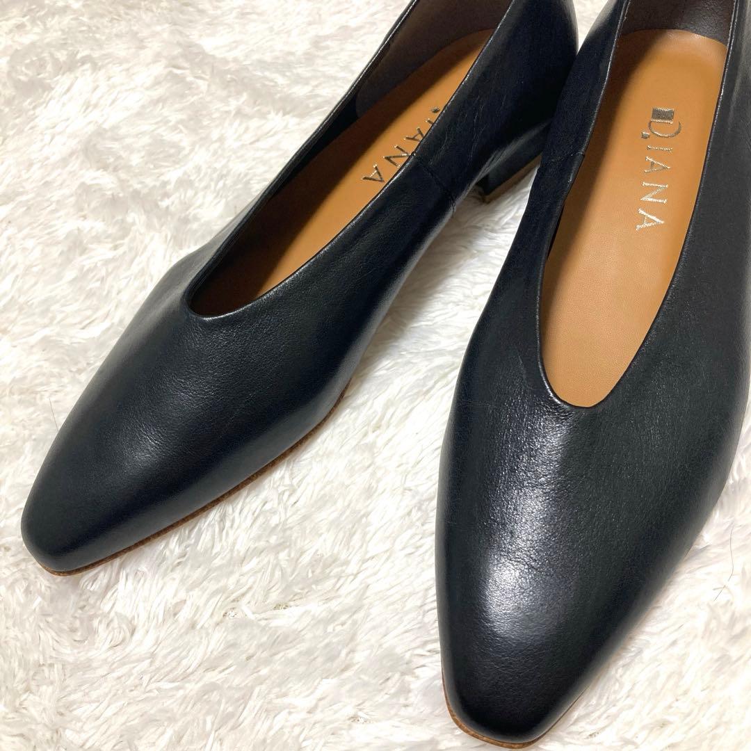 未使用級　ダイアナ　フラットシューズ　レザー　ブラック　ポインテッドトゥ　日本製