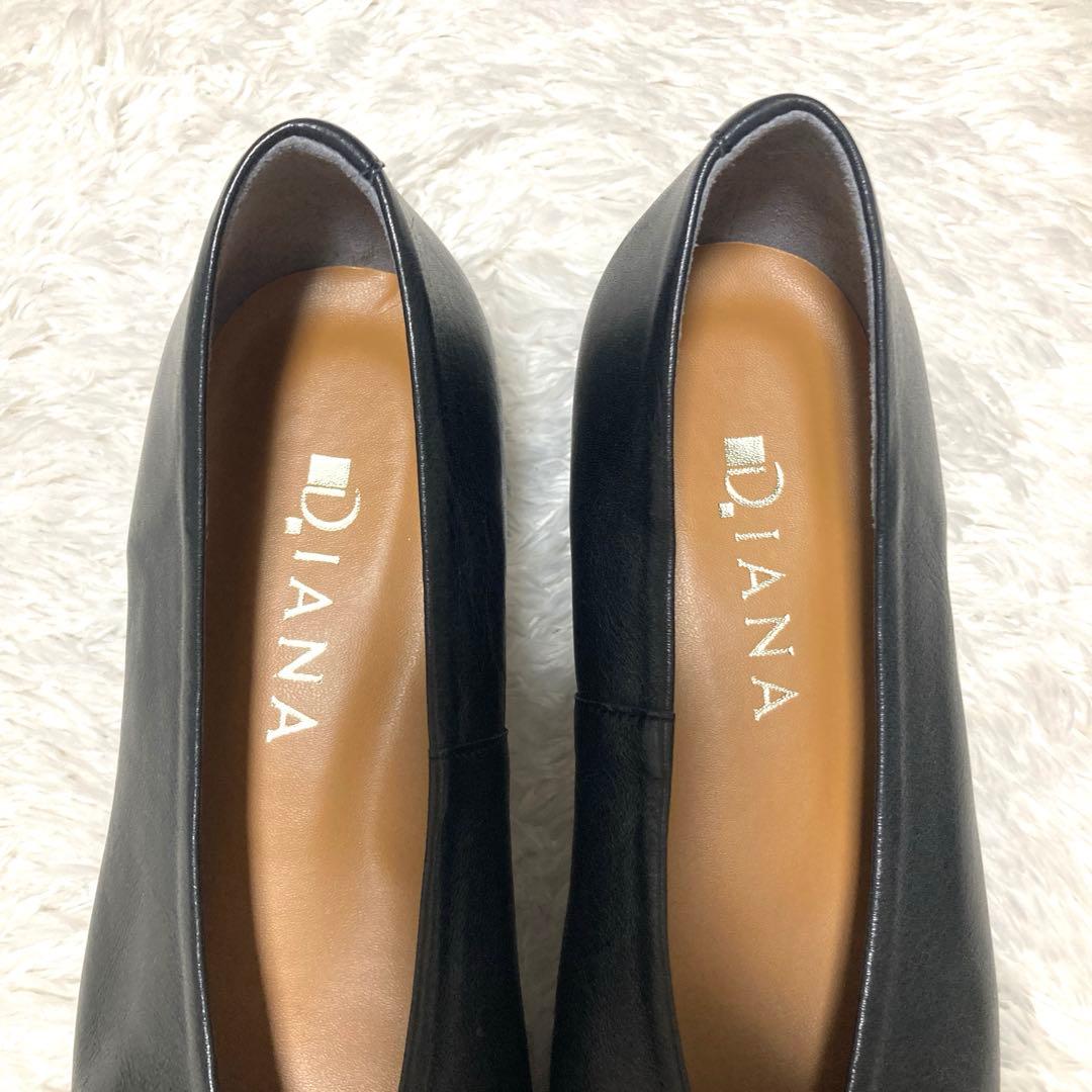 未使用級　ダイアナ　フラットシューズ　レザー　ブラック　ポインテッドトゥ　日本製