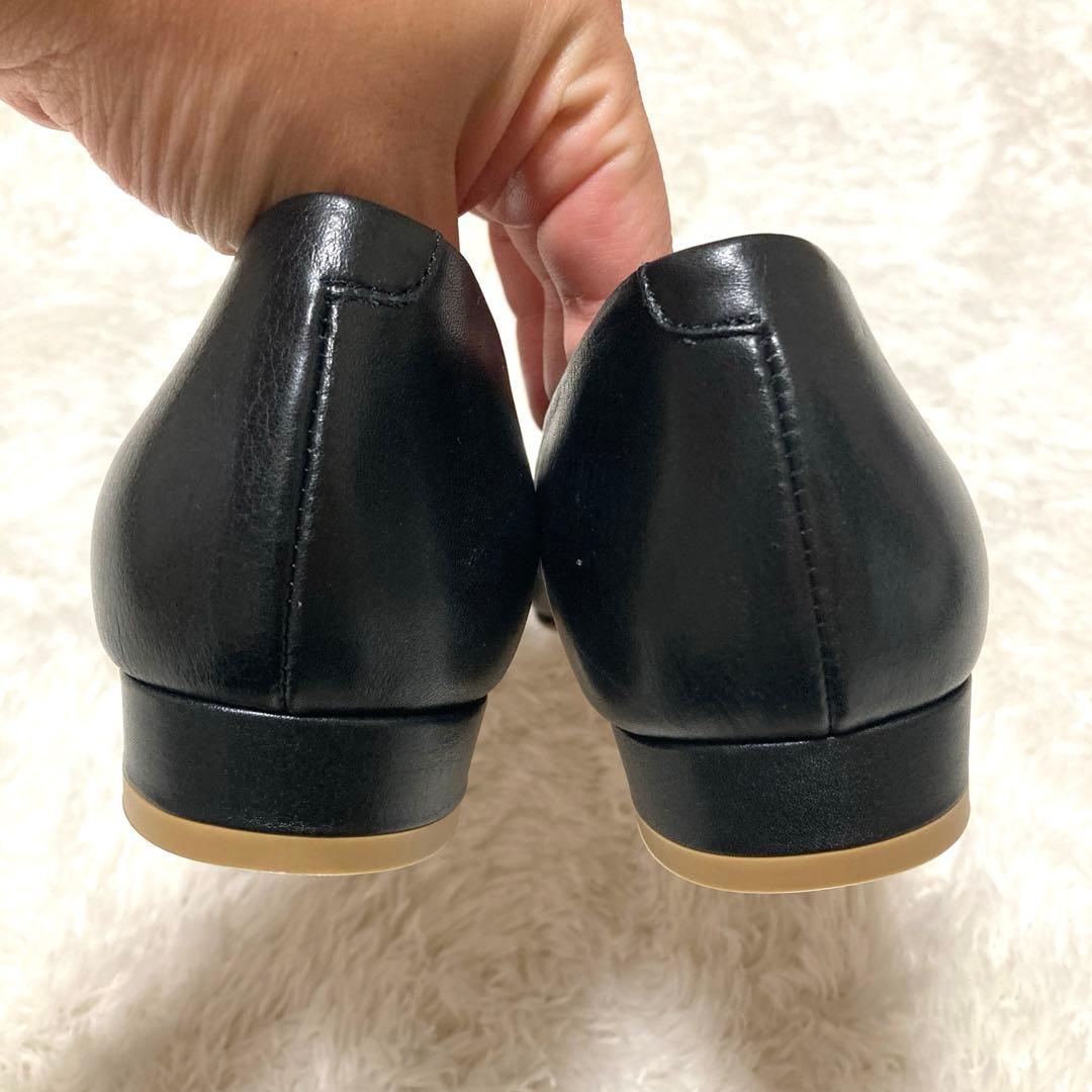 未使用級　ダイアナ　フラットシューズ　レザー　ブラック　ポインテッドトゥ　日本製