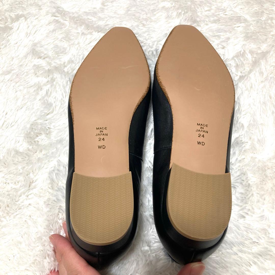 未使用級　ダイアナ　フラットシューズ　レザー　ブラック　ポインテッドトゥ　日本製