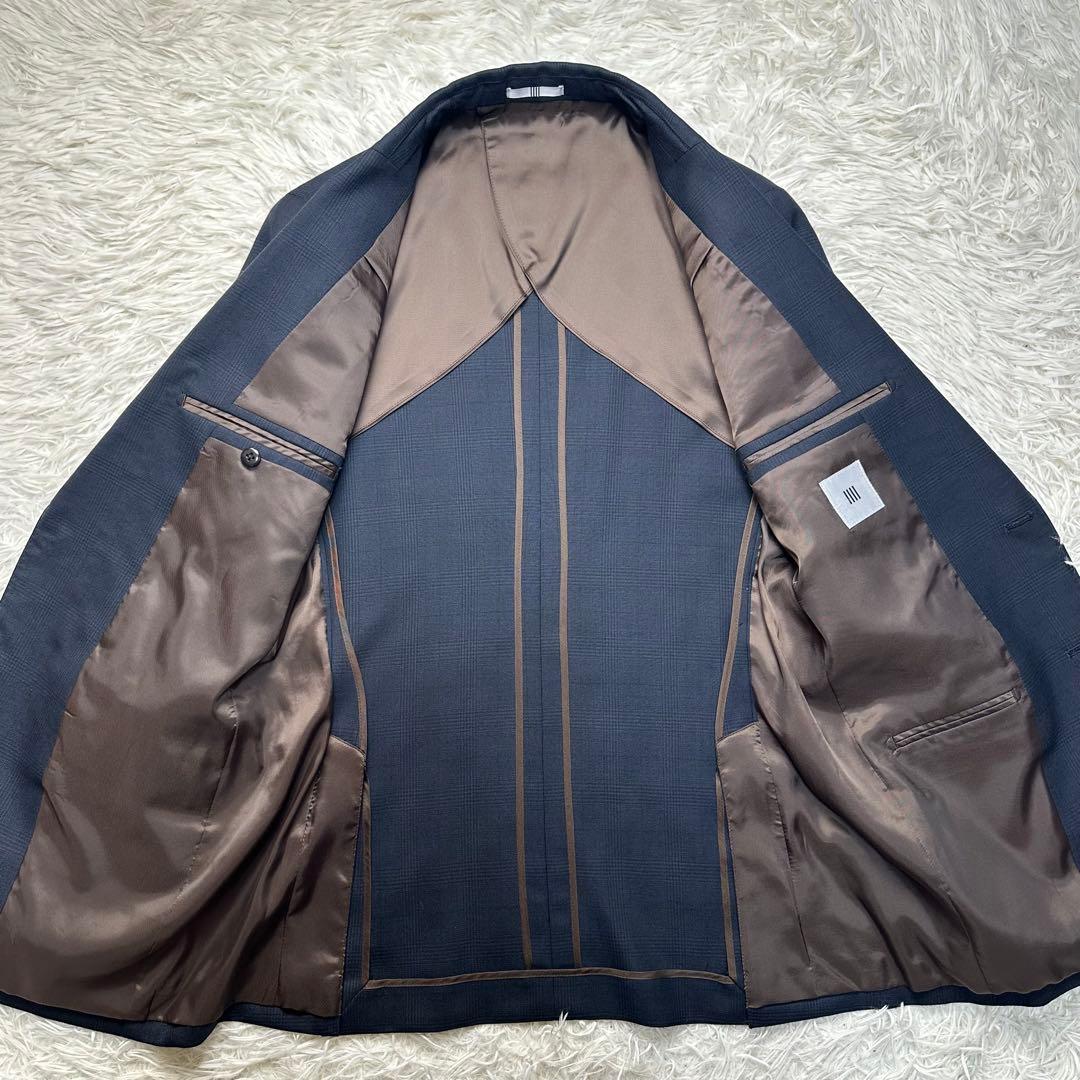 未使用級 スーツセレクト スリーピース ペンチェック ネイビー ウール混 Y6