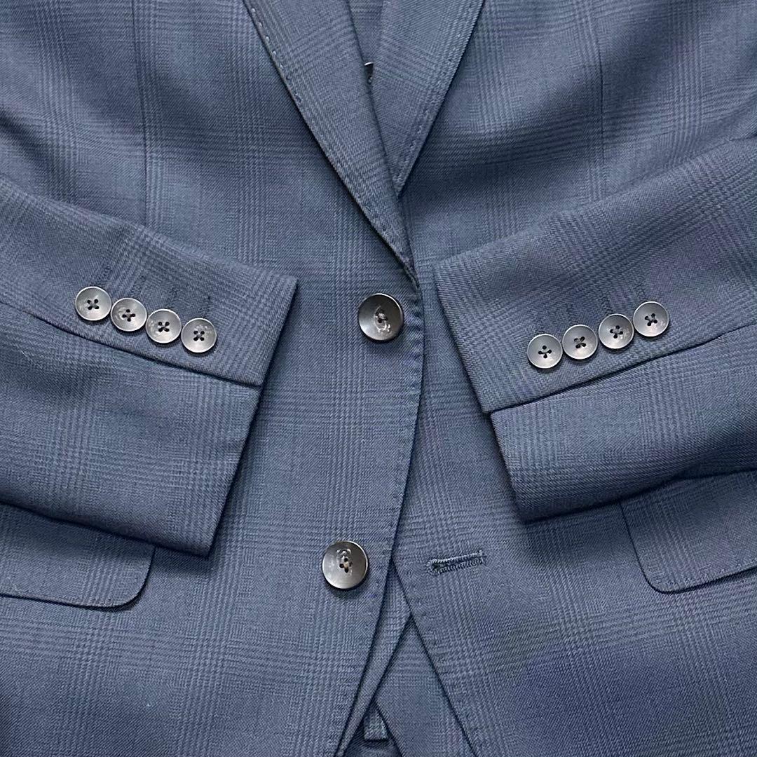 未使用級 スーツセレクト スリーピース ペンチェック ネイビー ウール混 Y6