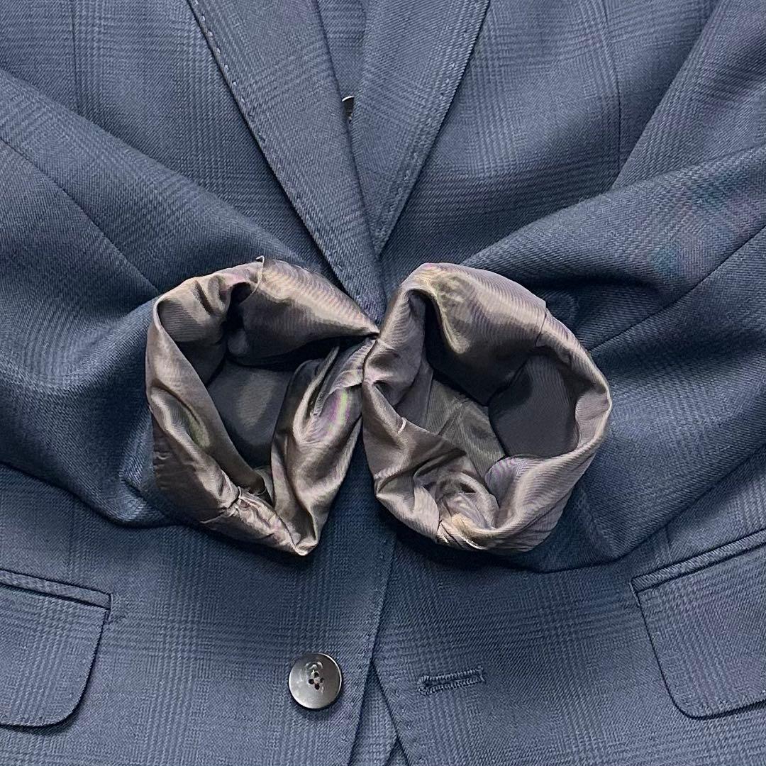 未使用級 スーツセレクト スリーピース ペンチェック ネイビー ウール混 Y6