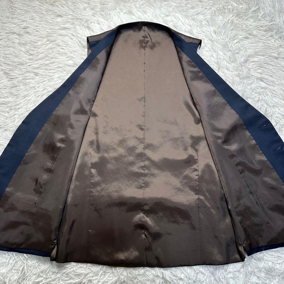 未使用級 スーツセレクト スリーピース ペンチェック ネイビー ウール混 Y6