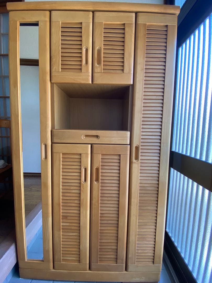 木製大型靴箱 鏡付き