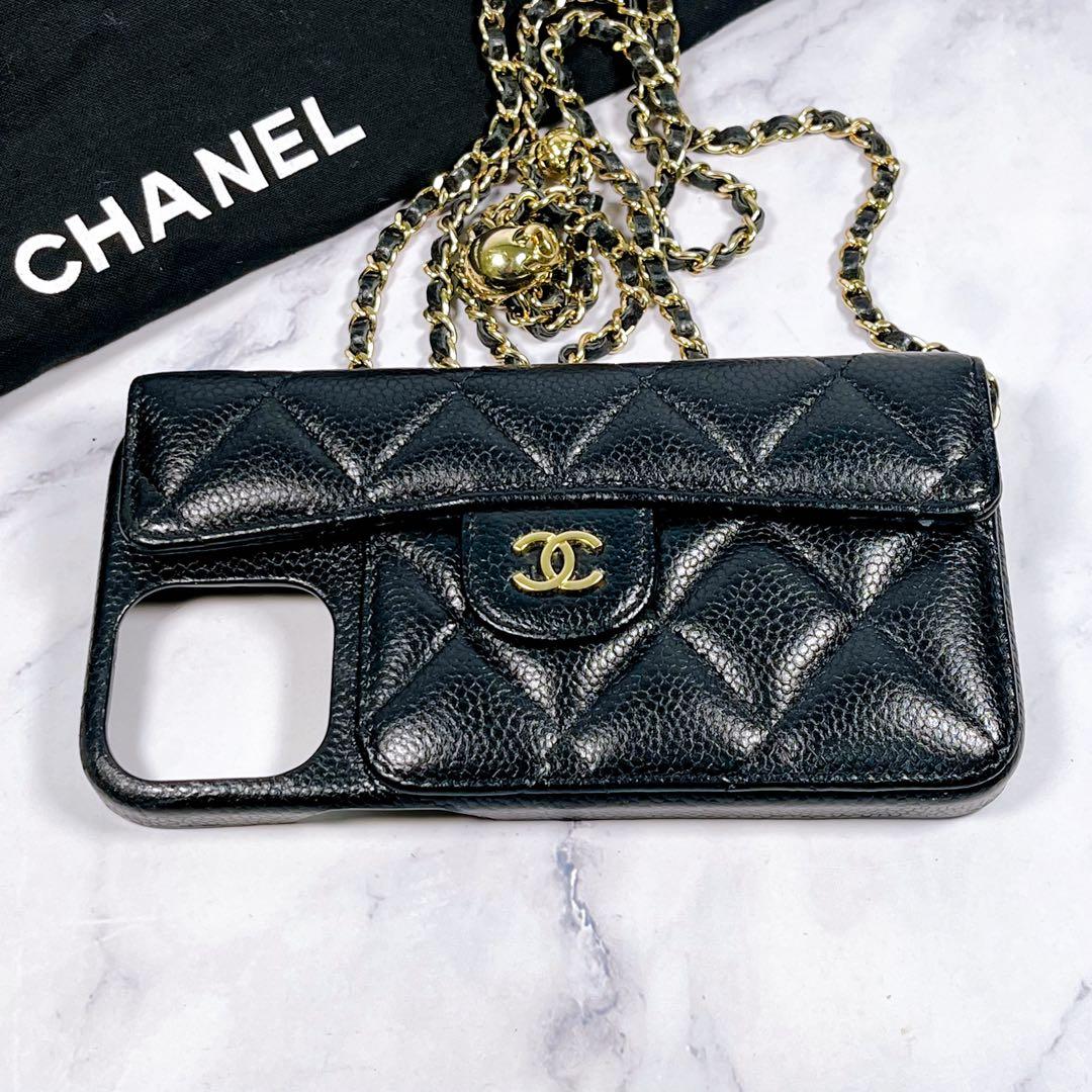 ✨美品✨ CHANEL スマホチェーンショルダー キャビアスキン ブラック 黒