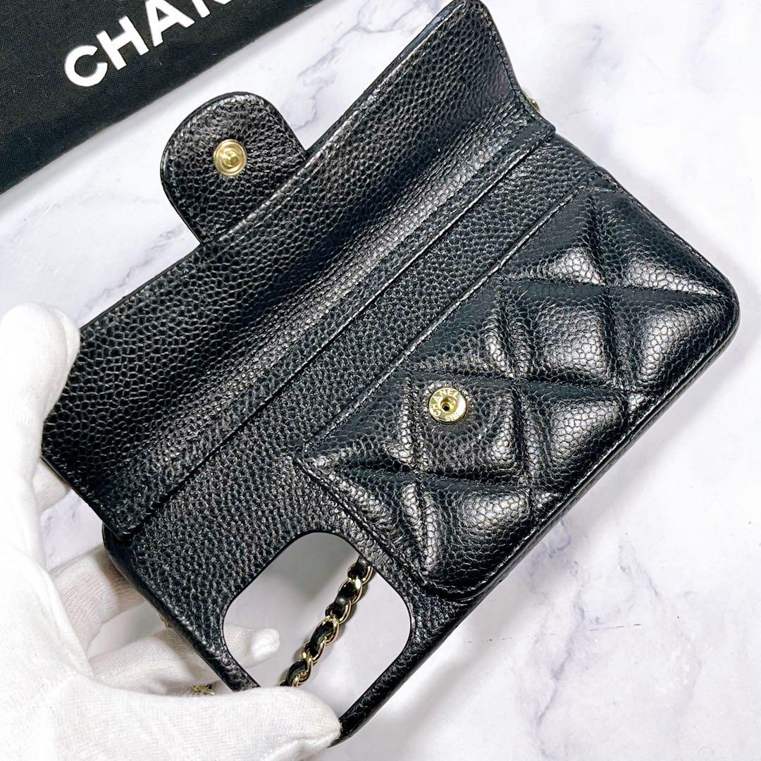✨美品✨ CHANEL スマホチェーンショルダー キャビアスキン ブラック 黒