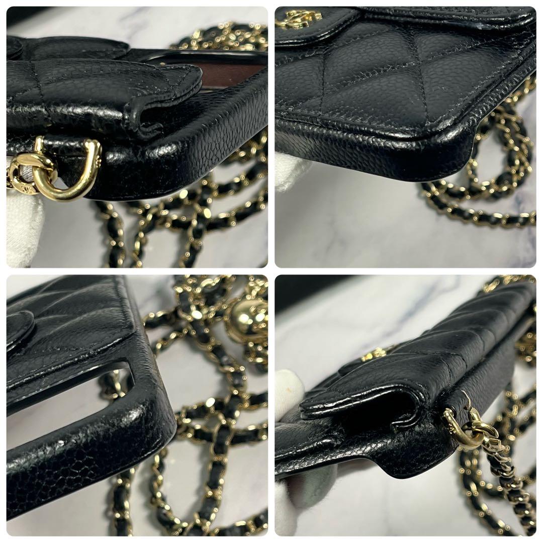 ✨美品✨ CHANEL スマホチェーンショルダー キャビアスキン ブラック 黒