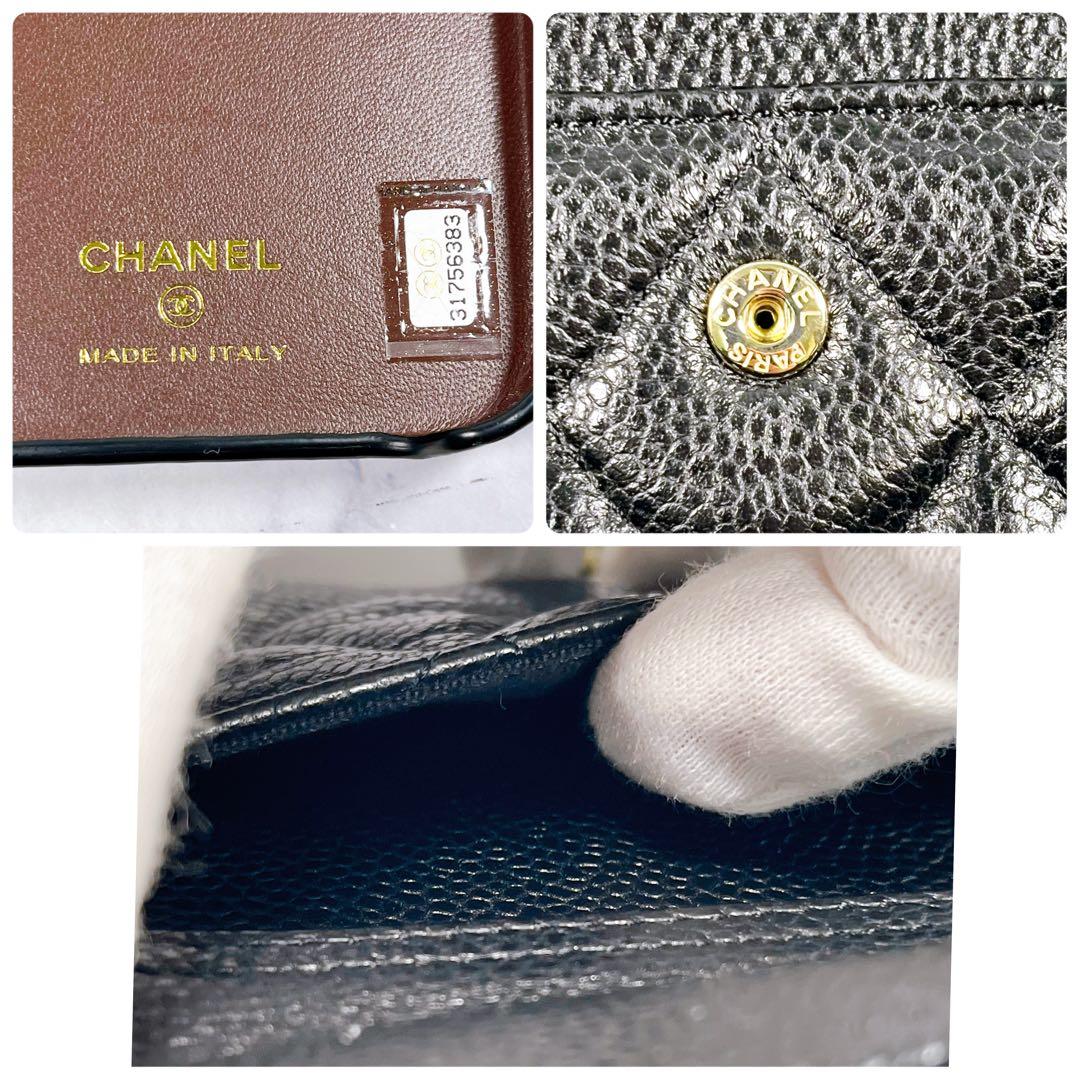 ✨美品✨ CHANEL スマホチェーンショルダー キャビアスキン ブラック 黒