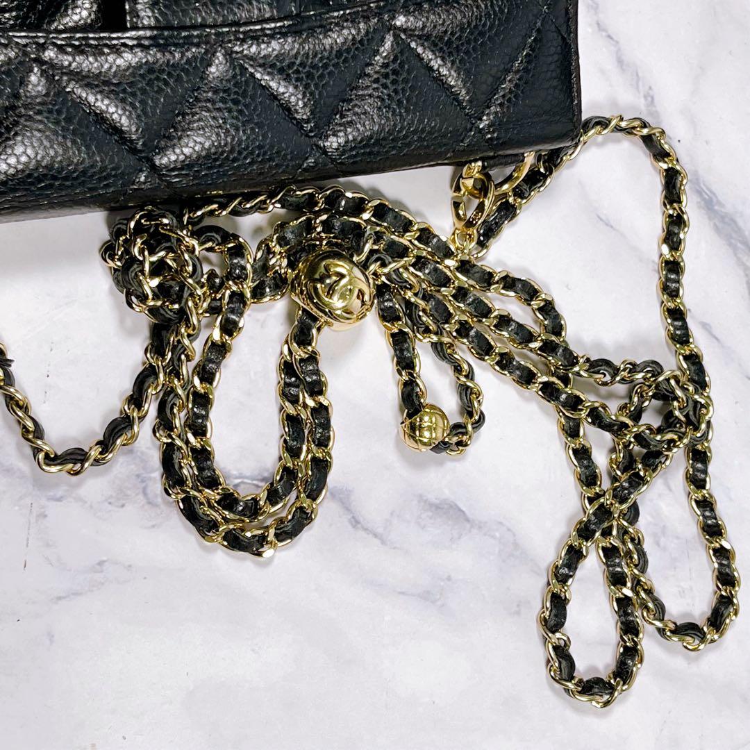 ✨美品✨ CHANEL スマホチェーンショルダー キャビアスキン ブラック 黒