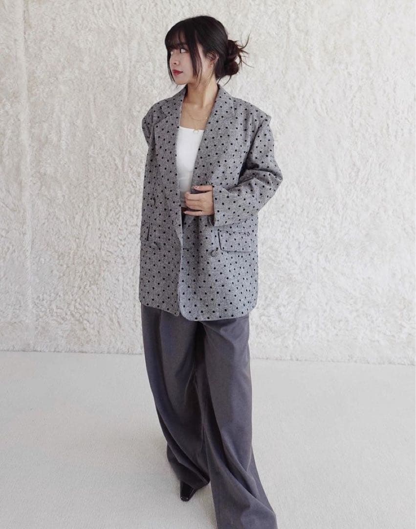 searoomlynnドット柄テーラードジャケット グレー