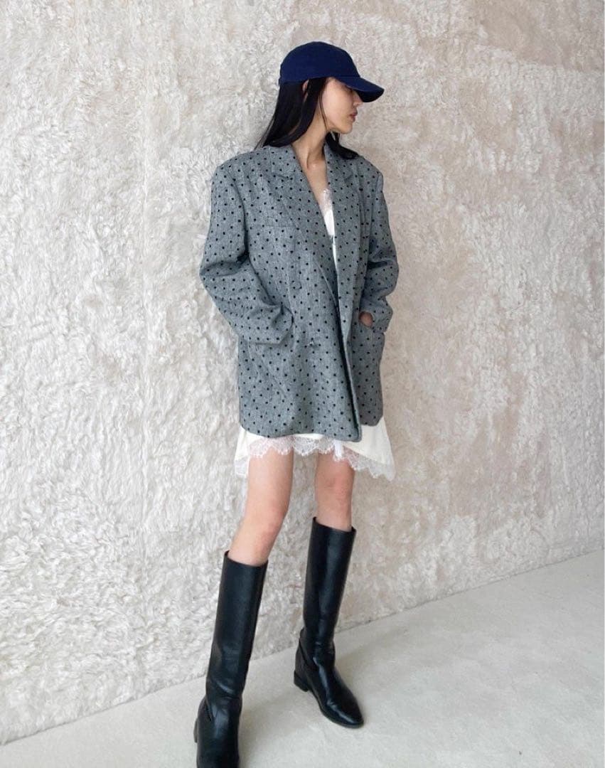 searoomlynnドット柄テーラードジャケット グレー